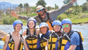smiling guests with guide in colorado